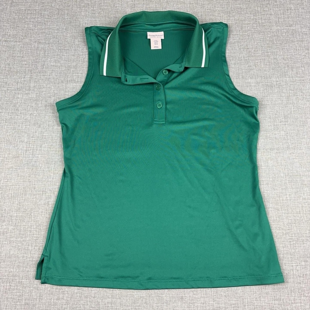 Tommy Bahama Polo Shirt Womens Medium Green Sleeveless Everyday Active Stretch